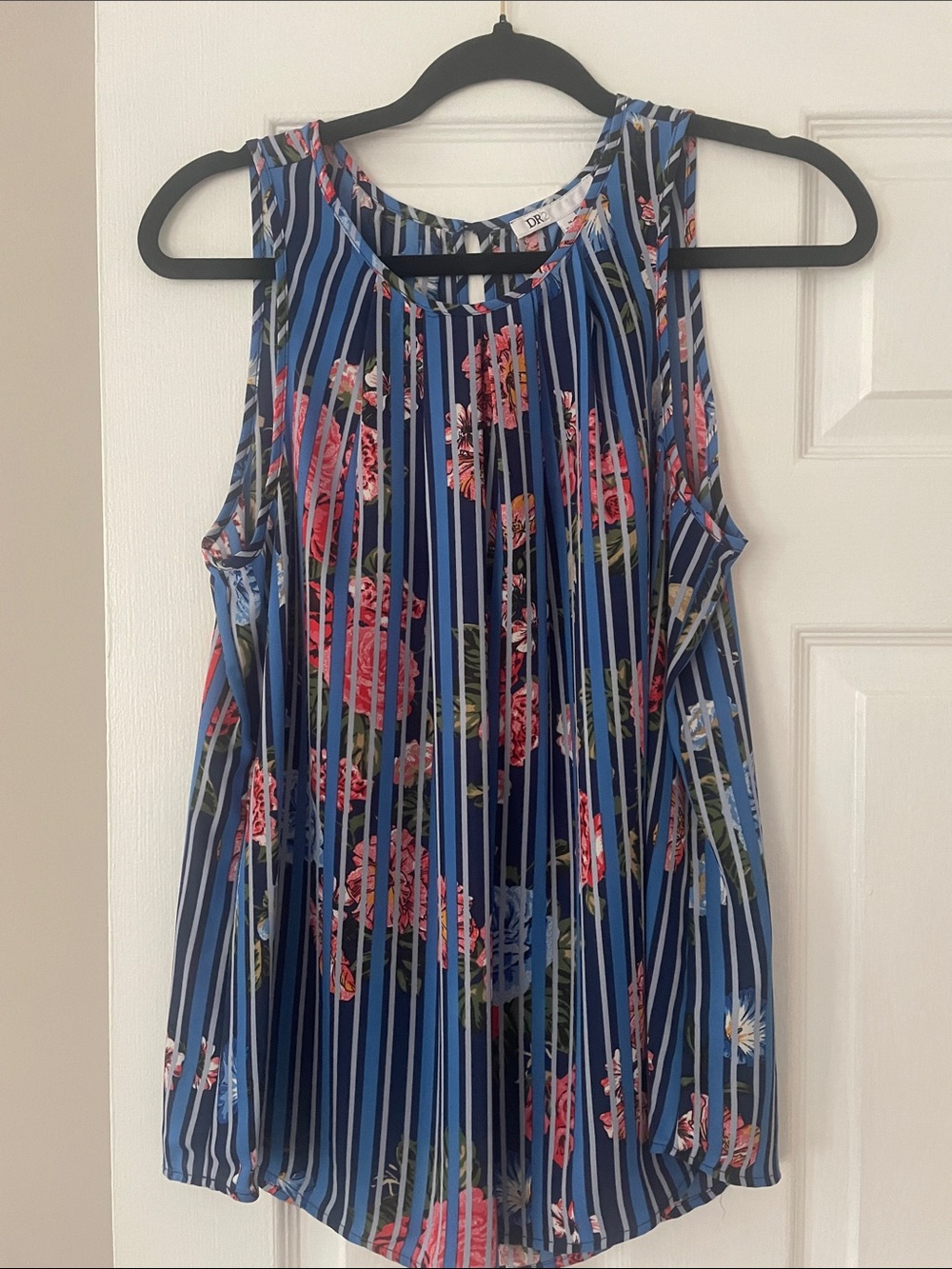 DR2 Daniel Rainn 2 Navy Floral Stripe Sleeveless Tank Top